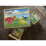 Personalised Children's Table and 2 Chair STICKER Dinosaur Landscape Design