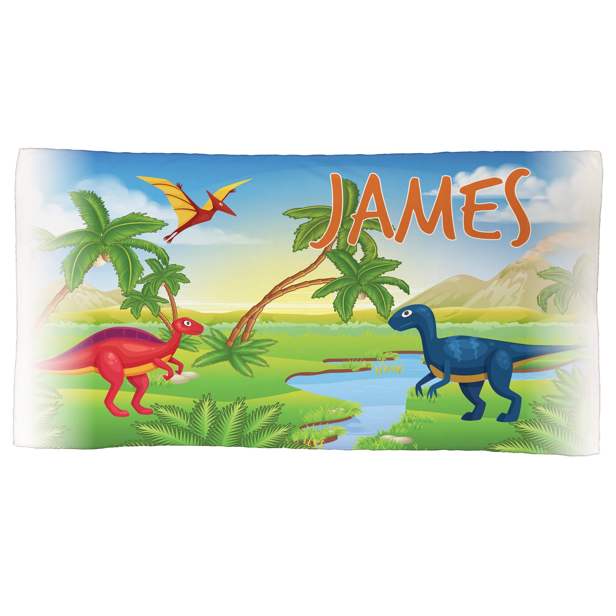 Personalised Children's Towel & Face Cloth Pack - Dinosaur Landscape