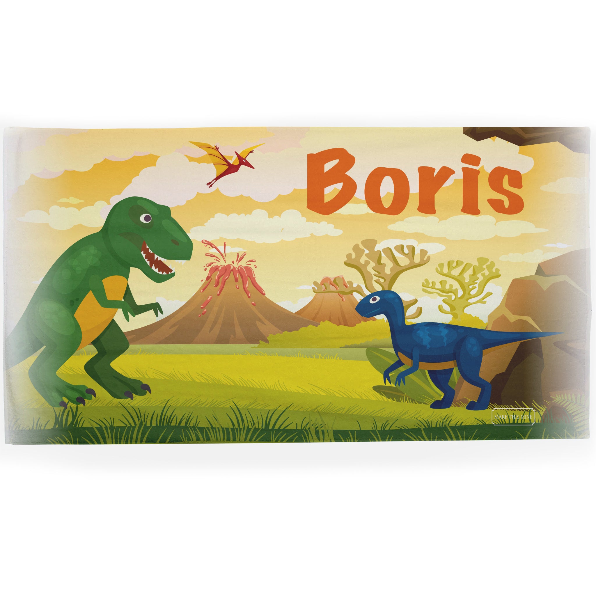 Personalised Children's Towel Dinosaur Volcano