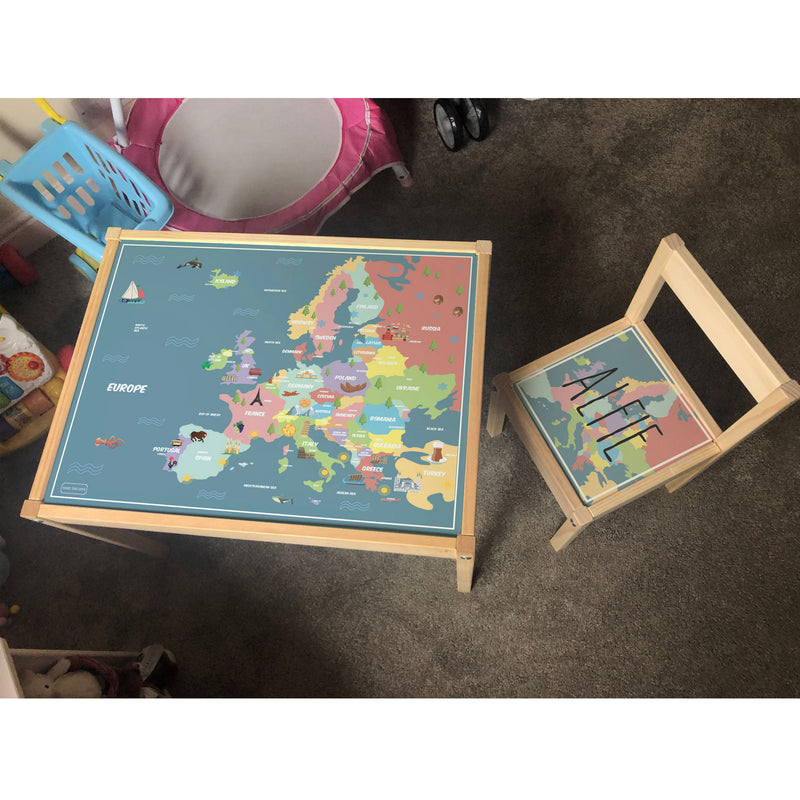 Personalised Children's Table and 1 Chair STICKER Europe Map Design
