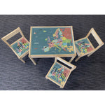 Personalised Children's Table and 3 Chairs Printed Europe Map Design