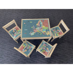 Personalised Children's Table and 4 Chairs Printed Europe Map Design