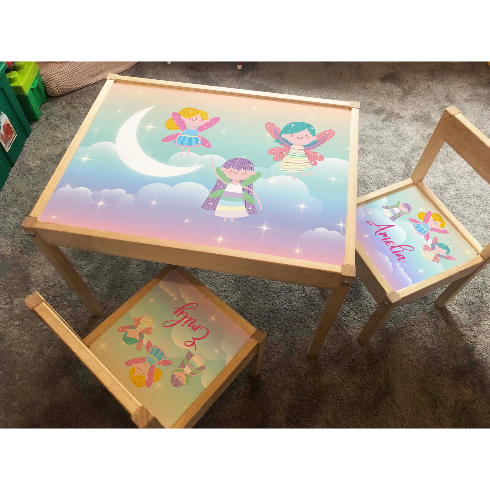 Personalised Children's Table and 2 Chairs Printed Fairy Design