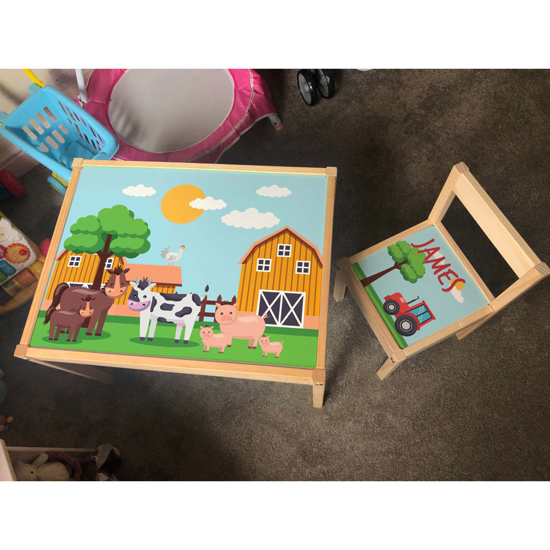 Personalised Children's Table and 1 Chair STICKER Farm Design