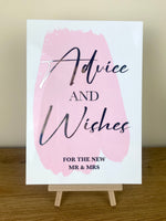 'Advice and Wishes - for the new Mr and Mrs' - Perspex Wedding Sign