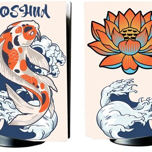 PS5 Japanese Orange Koi and Lotus Personalised Console Vinyl Sticker