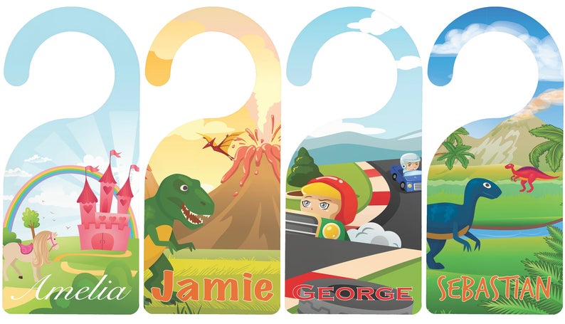 Personalised Children's Door Hanger - Dinosaur Landscape