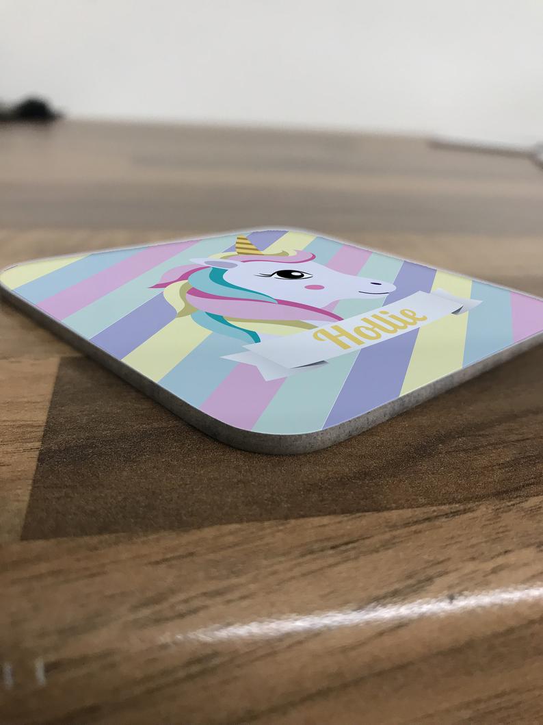 Personalised Children's Coasters - Striped Unicorn