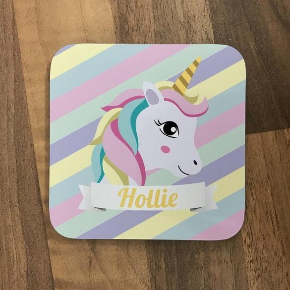 Personalised Children's Coasters - Striped Unicorn