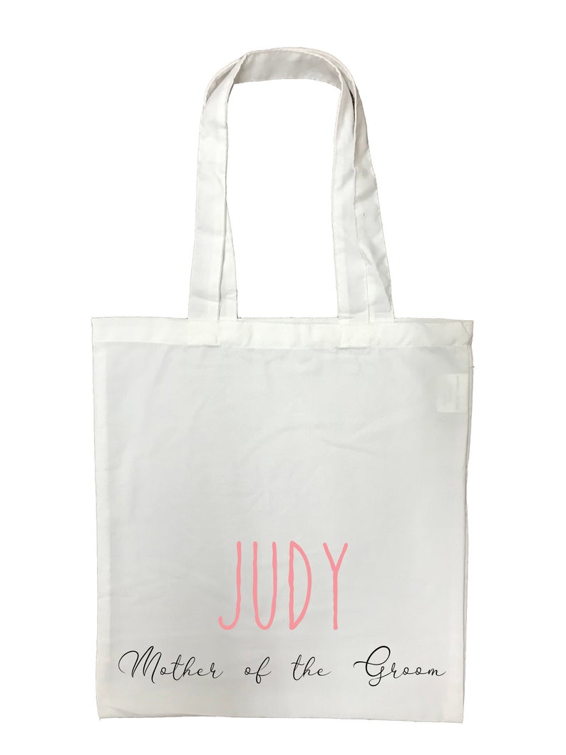 Mother of the Groom Personalised White Tote Bag with Pink Text