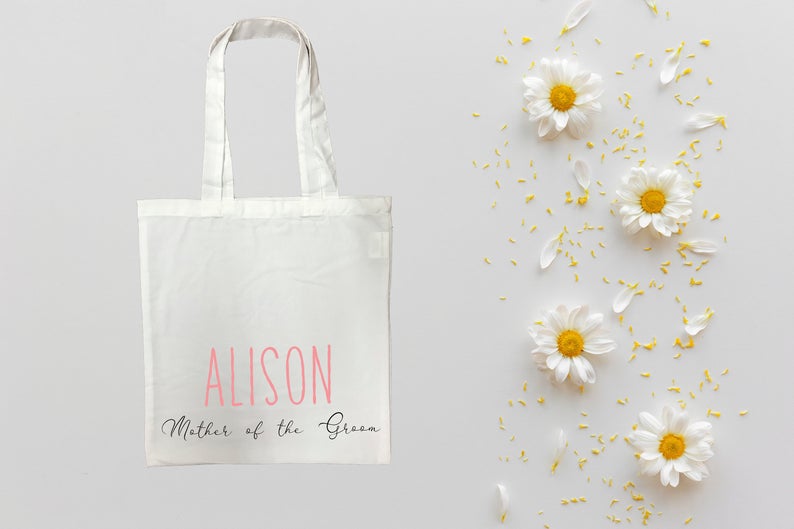 Mother of the Groom Personalised White Tote Bag with Pink Text