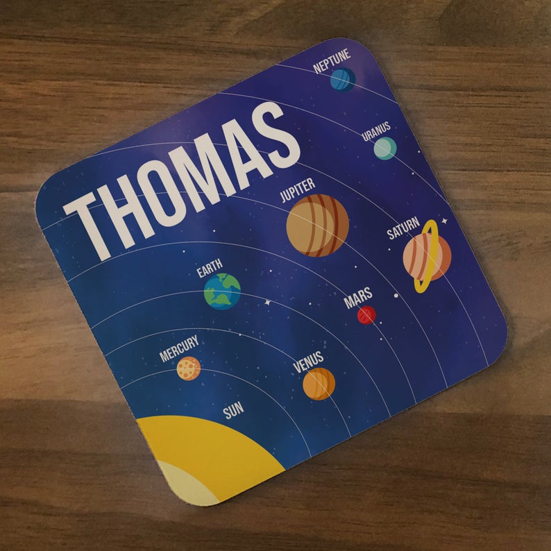 Personalised Kids Hardboard Placemat and Coaster Set Planet Design