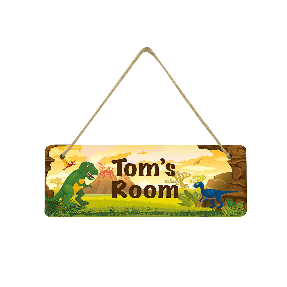 Personalised Children's Hanging Plaque - Dinosaur Volcano