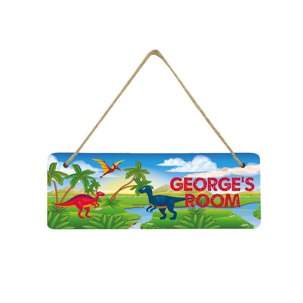 Personalised Children's Hanging Plaque - Dinosaur Landscape