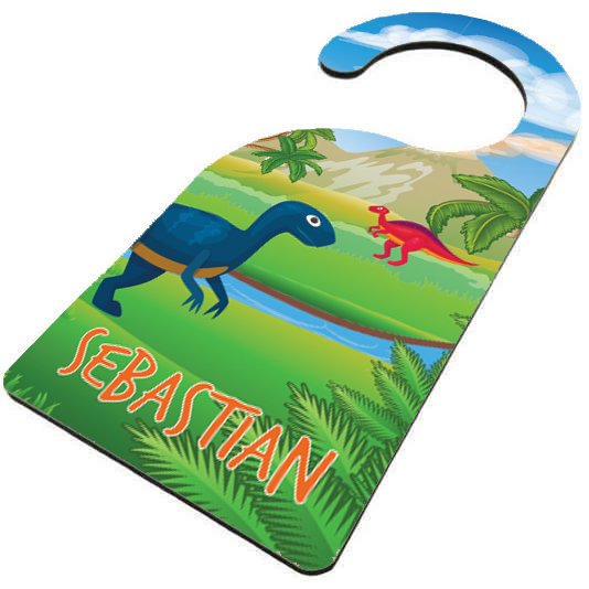 Personalised Children's Door Hanger - Dinosaur Landscape