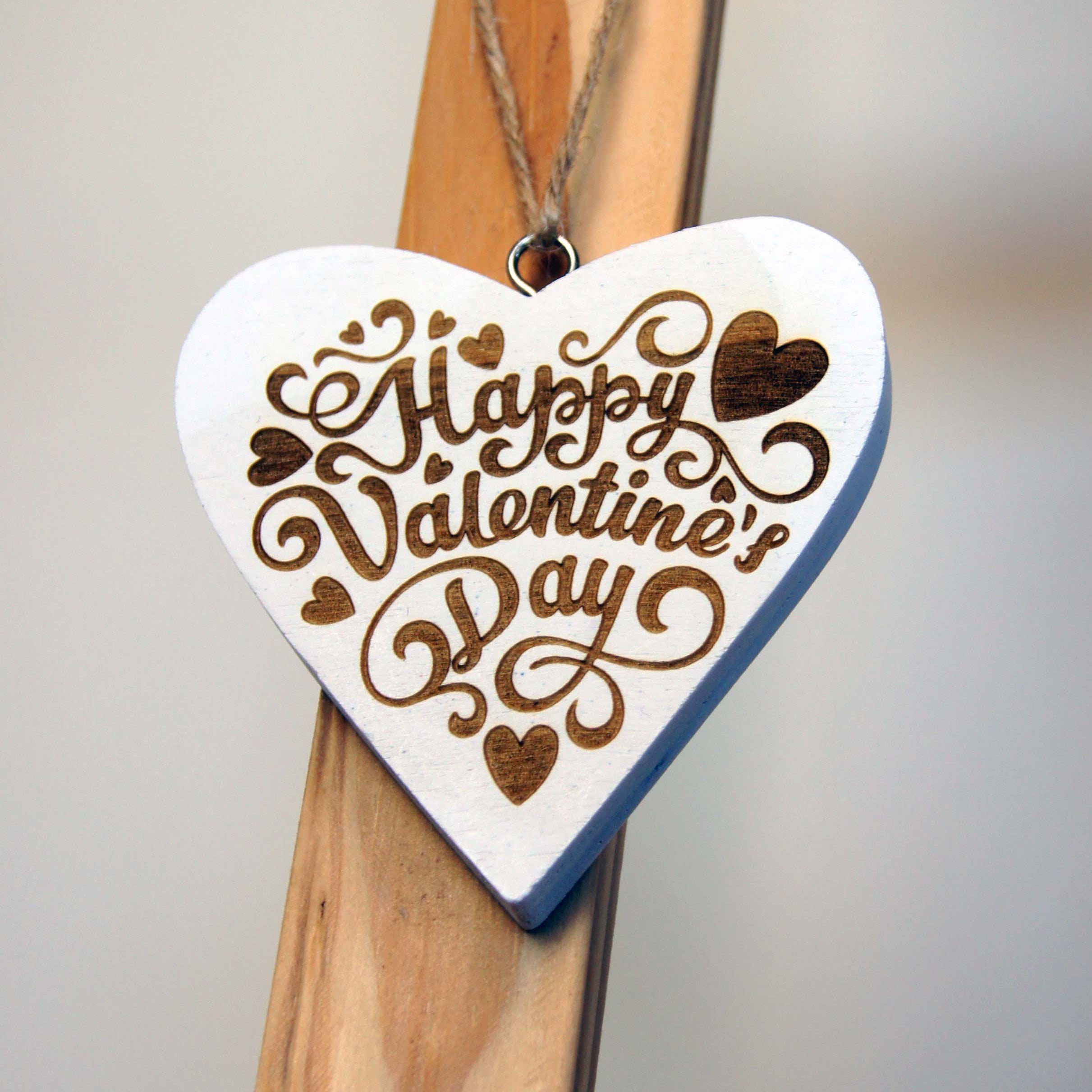 'Happy Valentine's Day' Engraved Wooden Heart