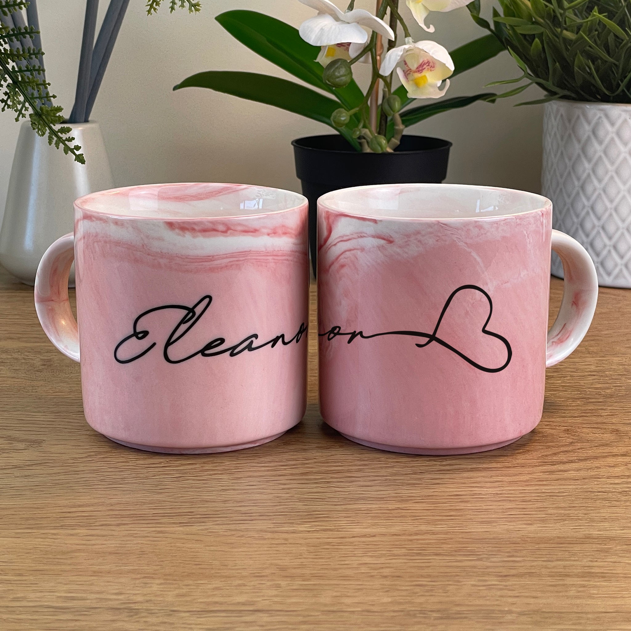 Personalised Valentine's Day Name and Heart 14oz Pink Marble Mug