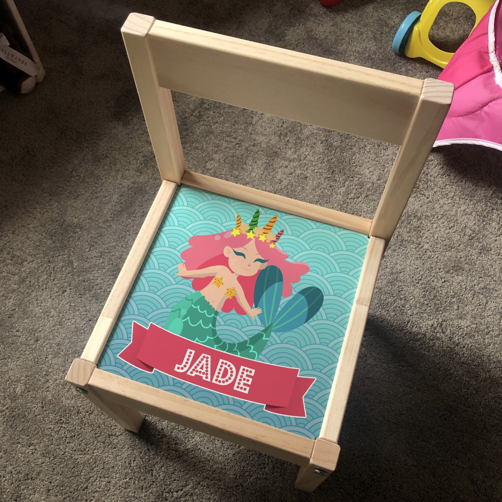 Personalised Children's Table and 3 Chairs Printed Mermaid Design