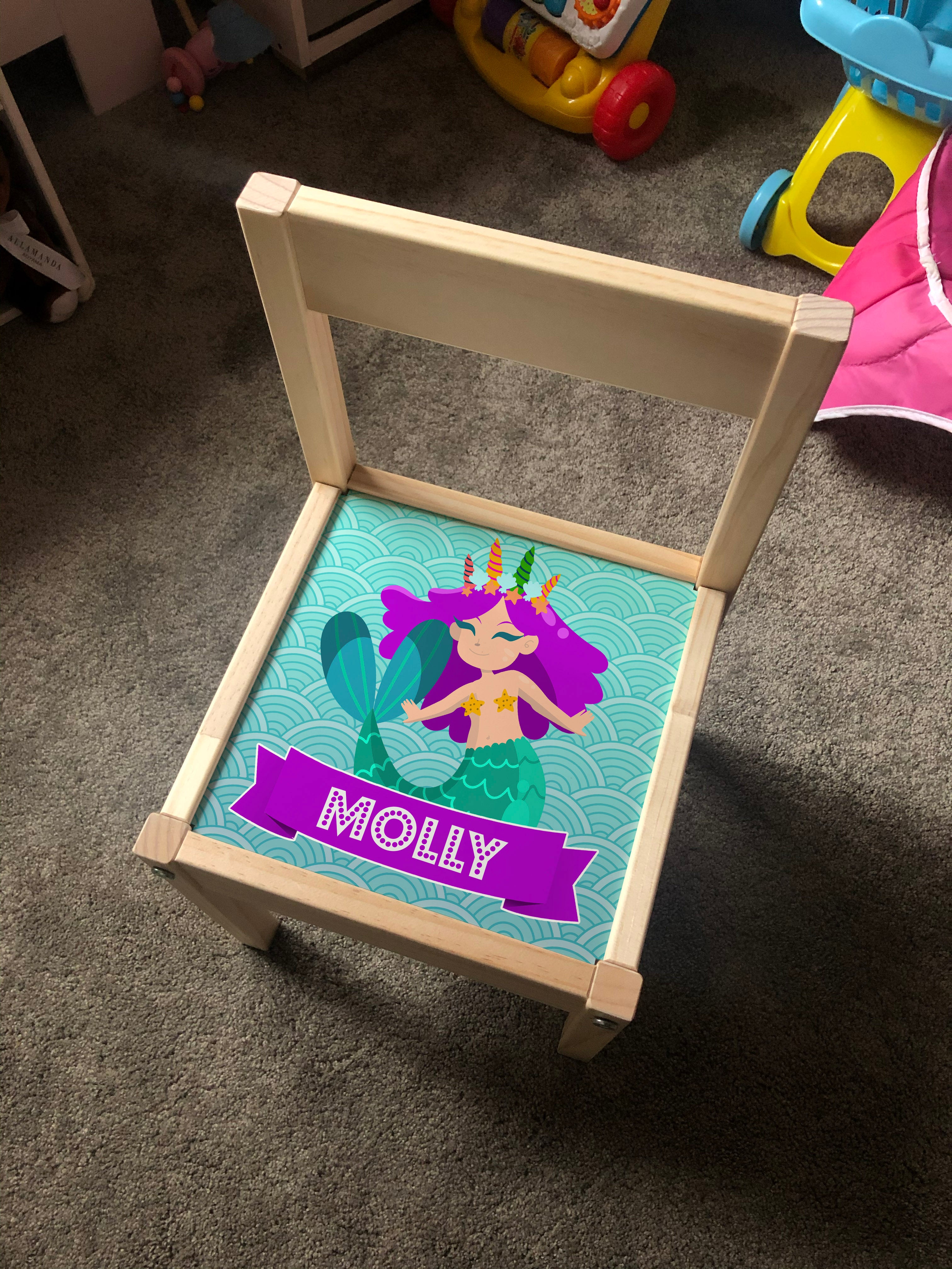 Personalised Children's Ikea LATT Wooden Table and 1 Chair Printed Mermaid