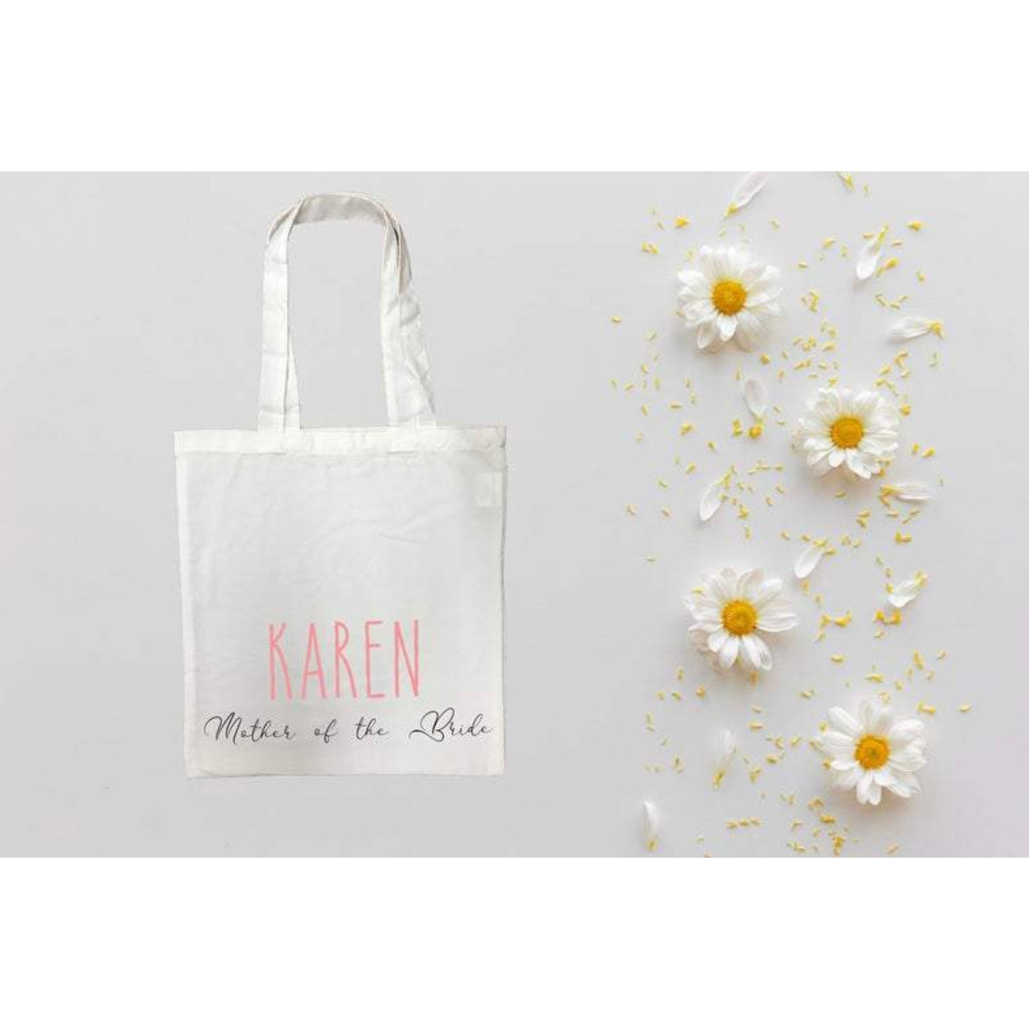 Mother of the Bride Personalised White Tote Bag with Pink Text