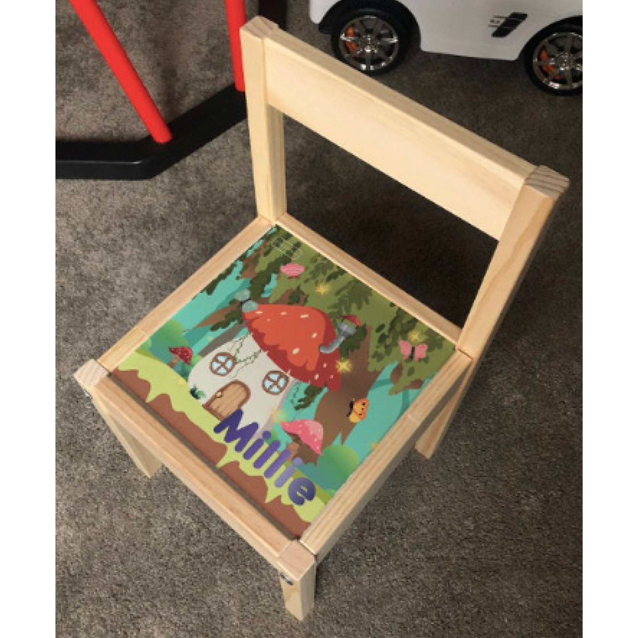 Personalised Children's Table and 3 Chair Printed Mushroom Design