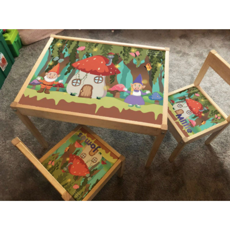 Personalised Children's Table and 2 Chair STICKER Mushroom Design