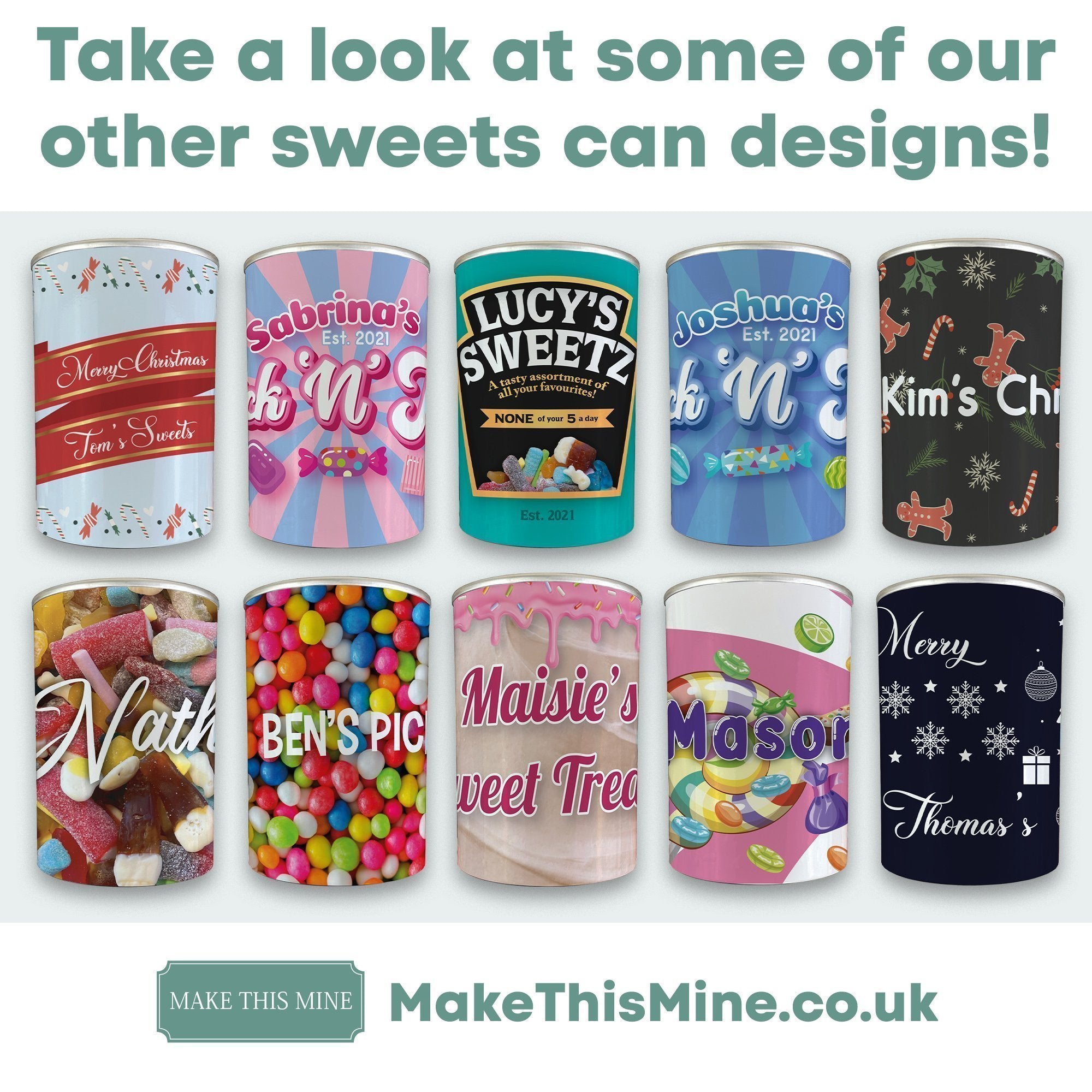 Personalised Pick & Mix Sweets Tin Can with Lollipop Swirl Design