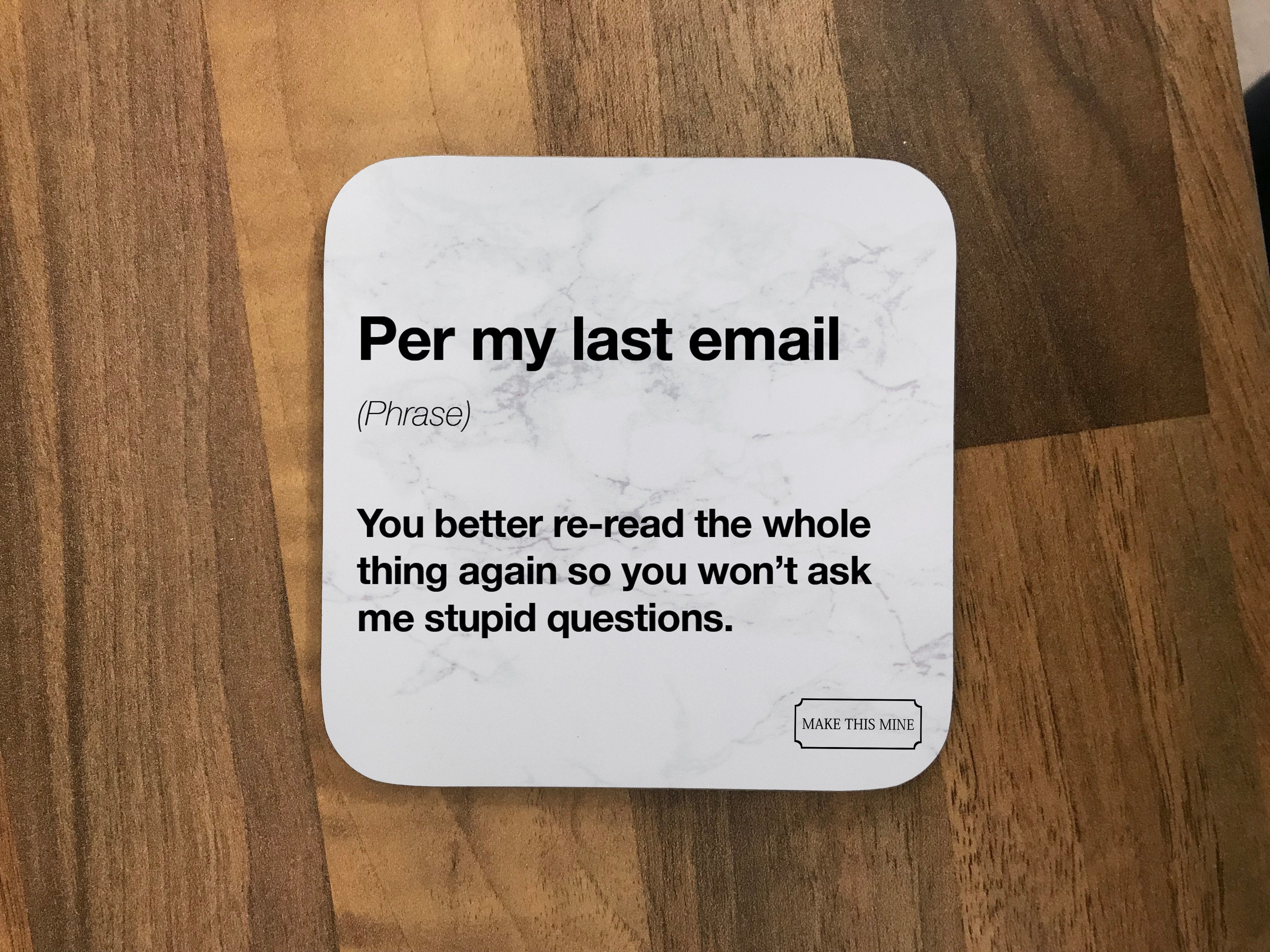 Funny Office Email Definitions Coasters - Set of 6