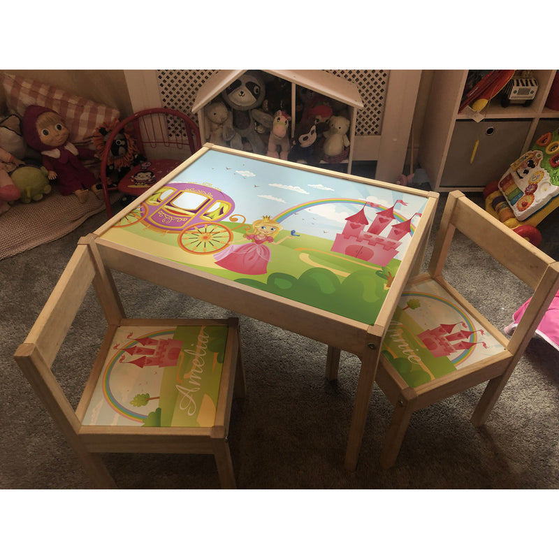 Personalised Children's Table and 2 Chairs Printed Princess Fairytale Design
