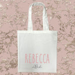 Personalised Bride White Tote Bag with Pink Text