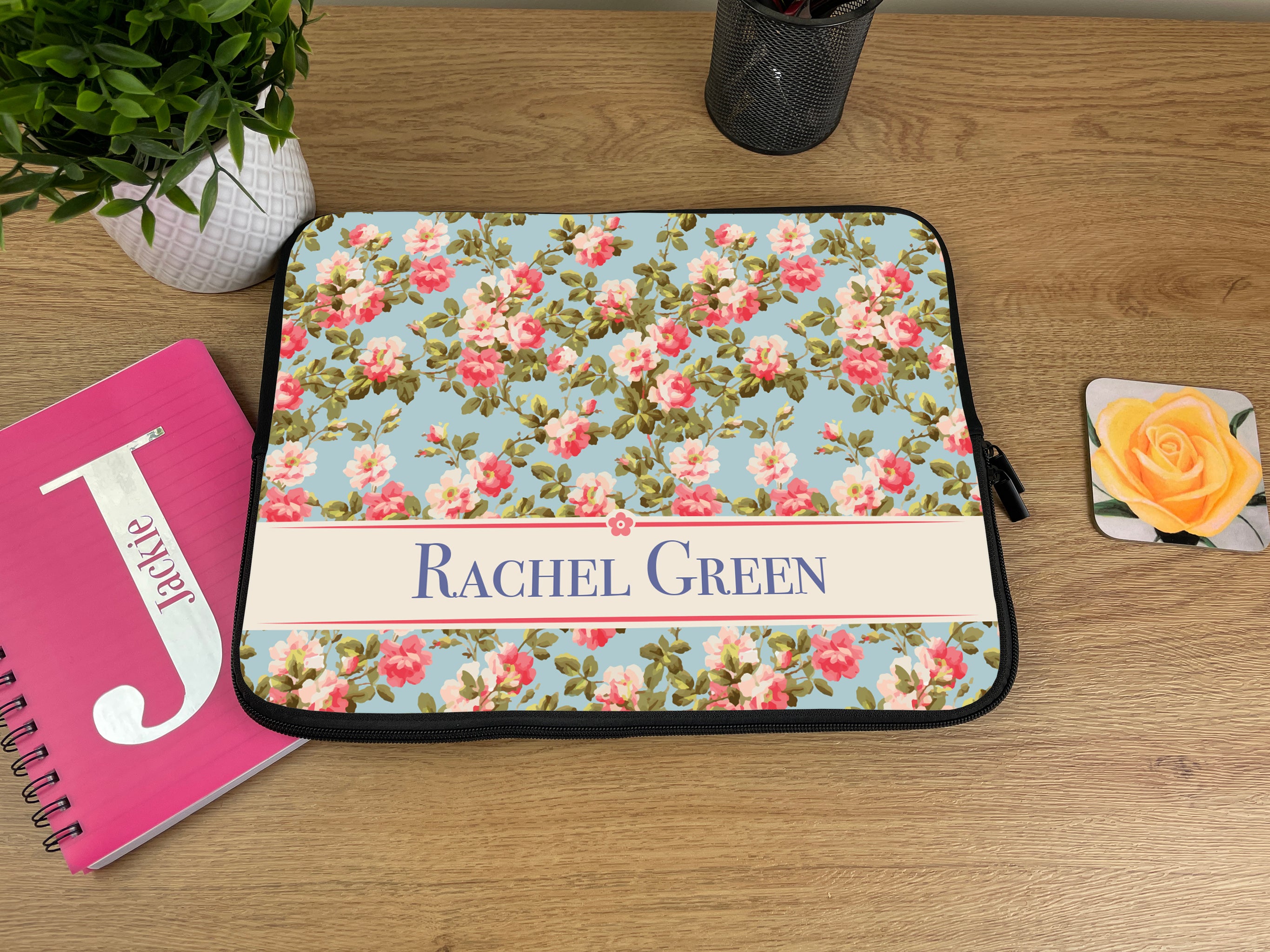 Personalised Laptop Sleeve with Pink Floral Design