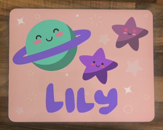 Personalised Pink Space Design Kids Hardboard Placemat