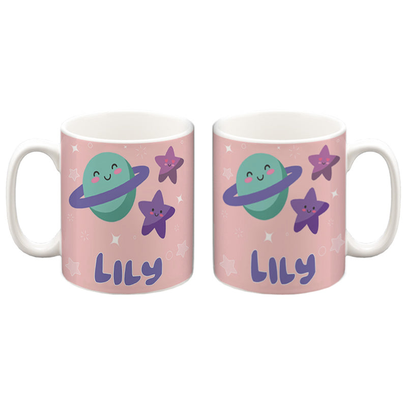 Personalised Children's 10oz Ceramic Mug - Pink Space