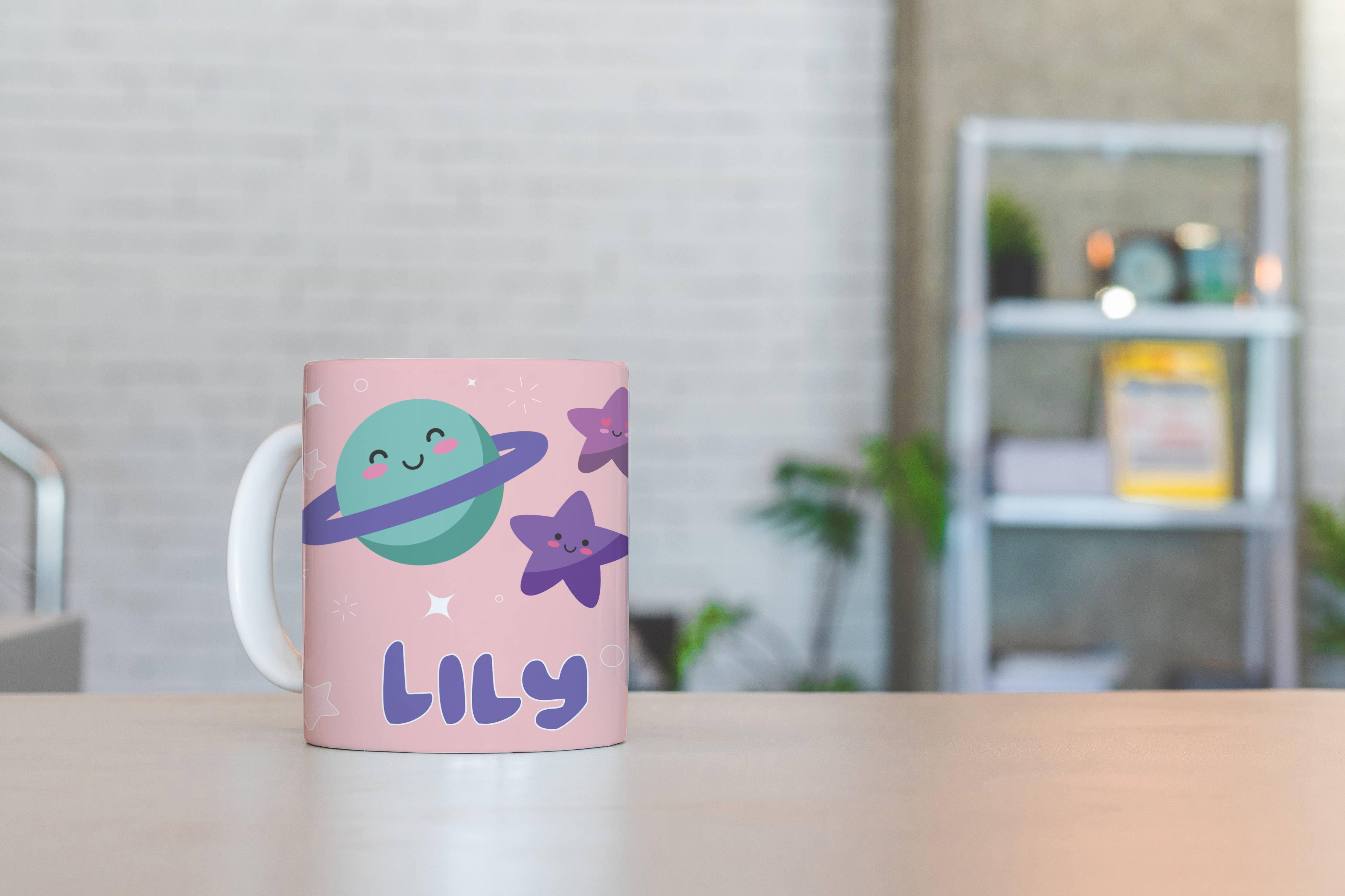 Personalised Children's 10oz Ceramic Mug - Pink Space