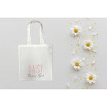 Flower Girl Personalised White Tote Bag with Pink Text