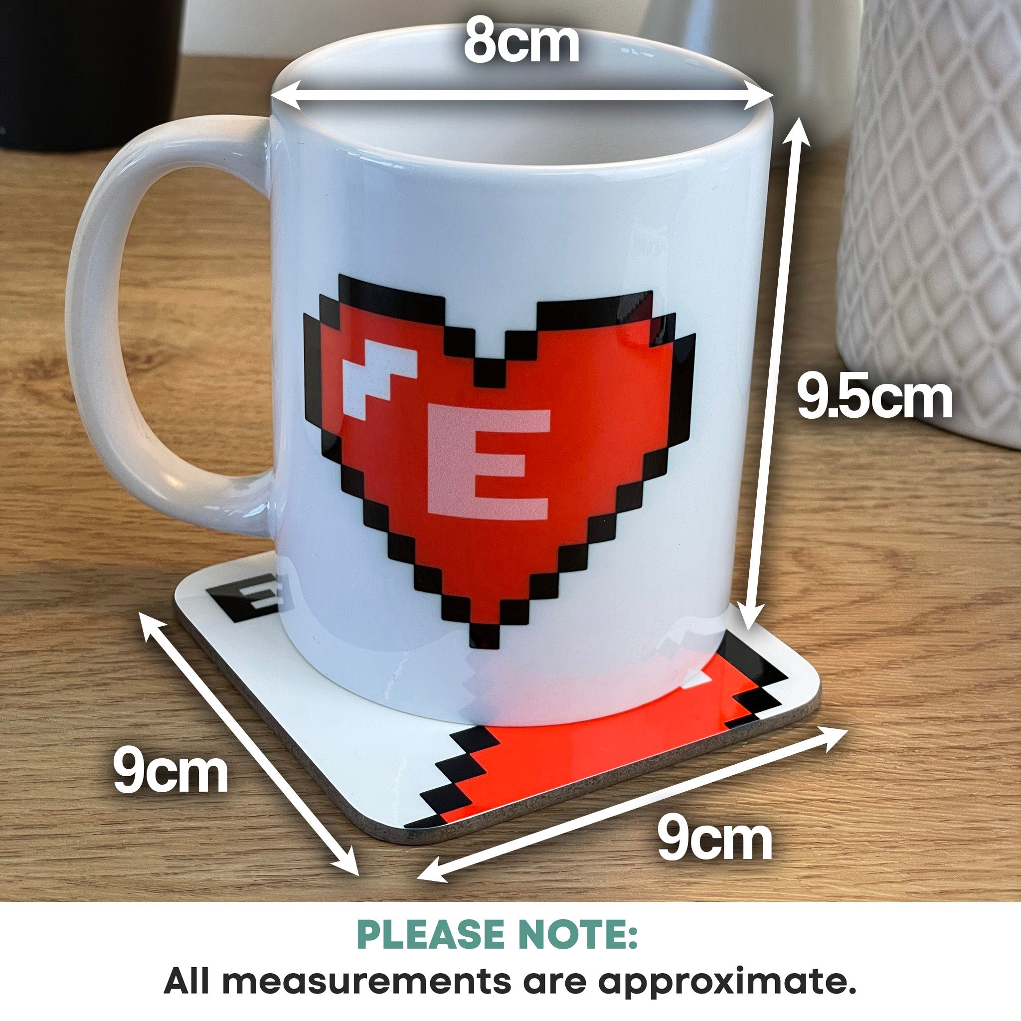 Personalised Valentine's Day 2 x Couples Mug & Coaster Set - Pixel Gamer Heart