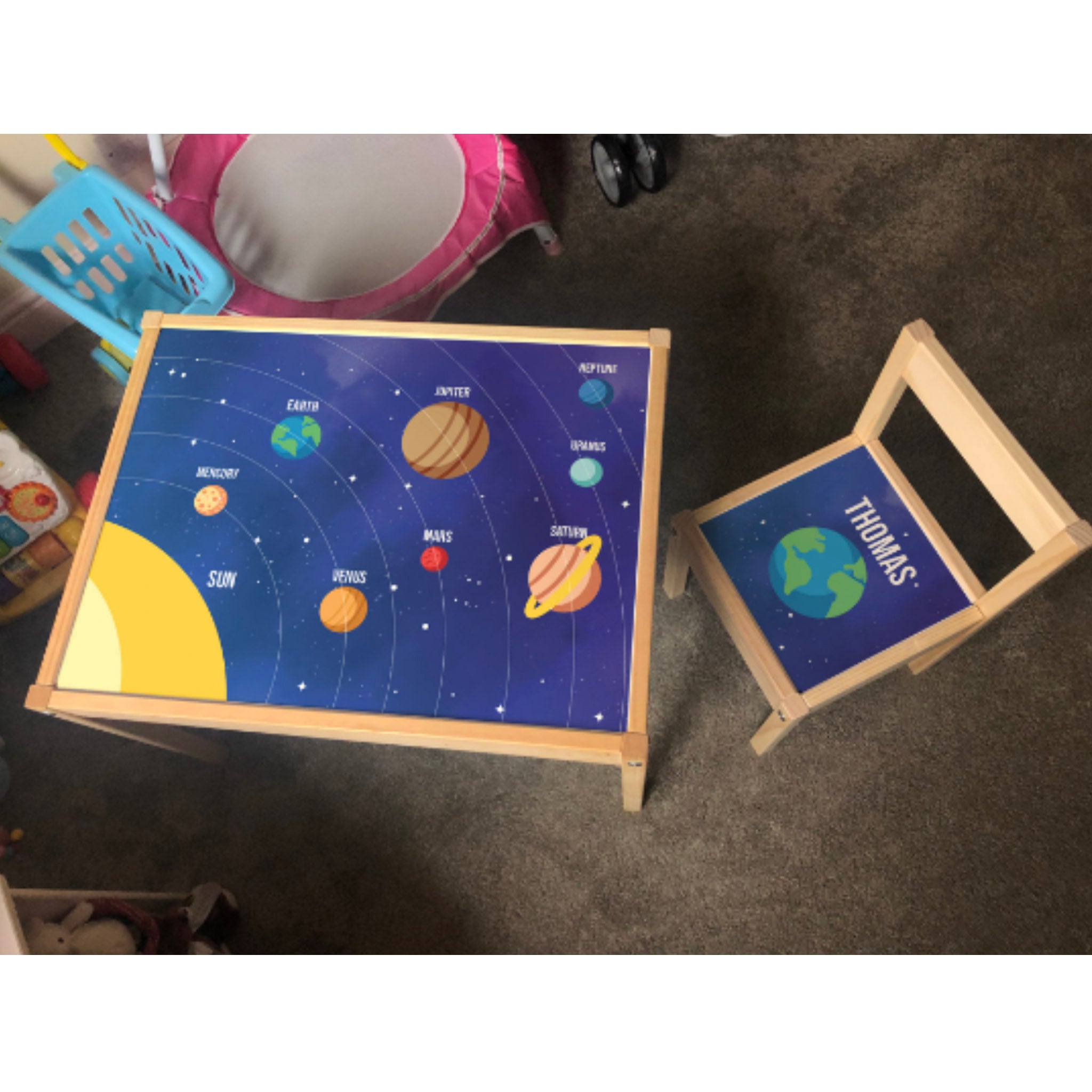 Personalised Children's Table and 1 Chair Printed Planets Design