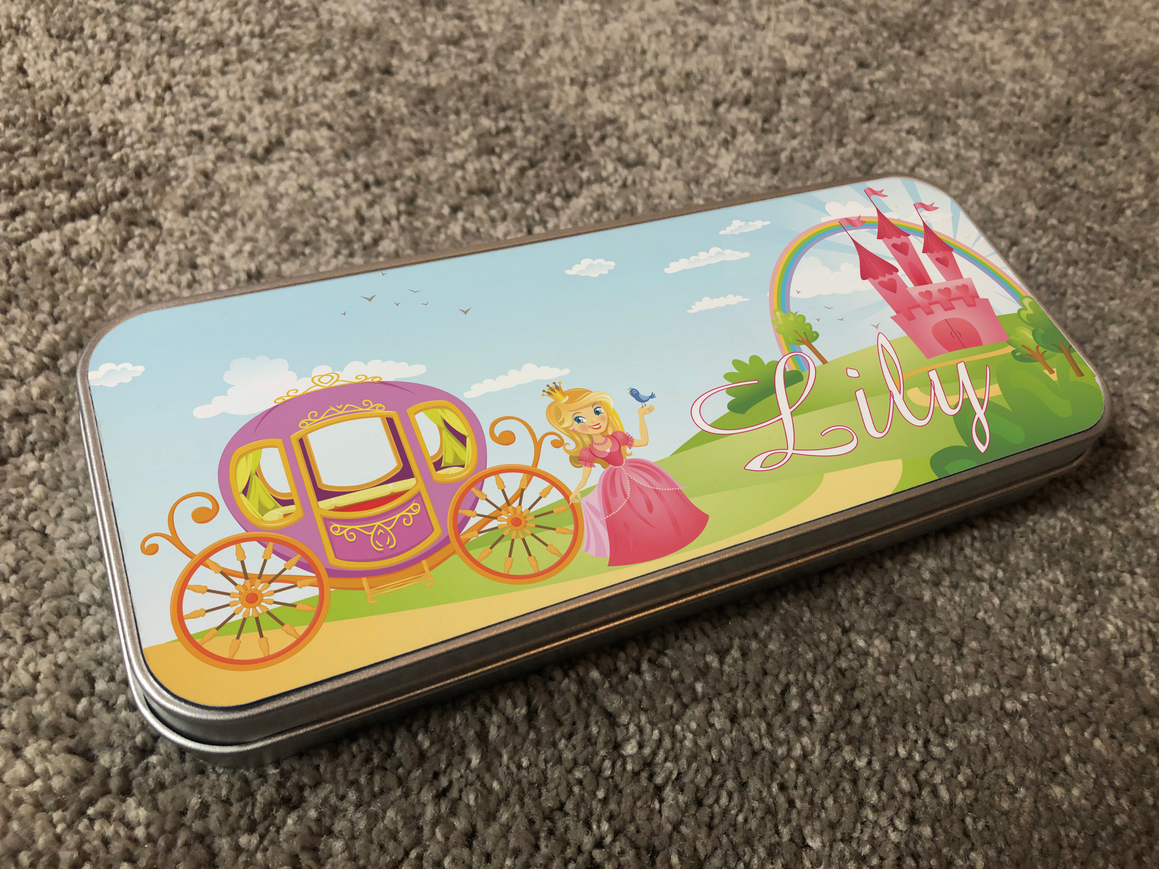 Personalised Children's Pencil Tin with Printed Princess Fairytale Design