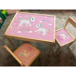 Personalised Children's Table and 2 Chairs Printed Pink Unicorn Sparkle Design