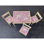 Personalised Children's Table and 3 Chairs Printed Pink Unicorn Sparkle Design