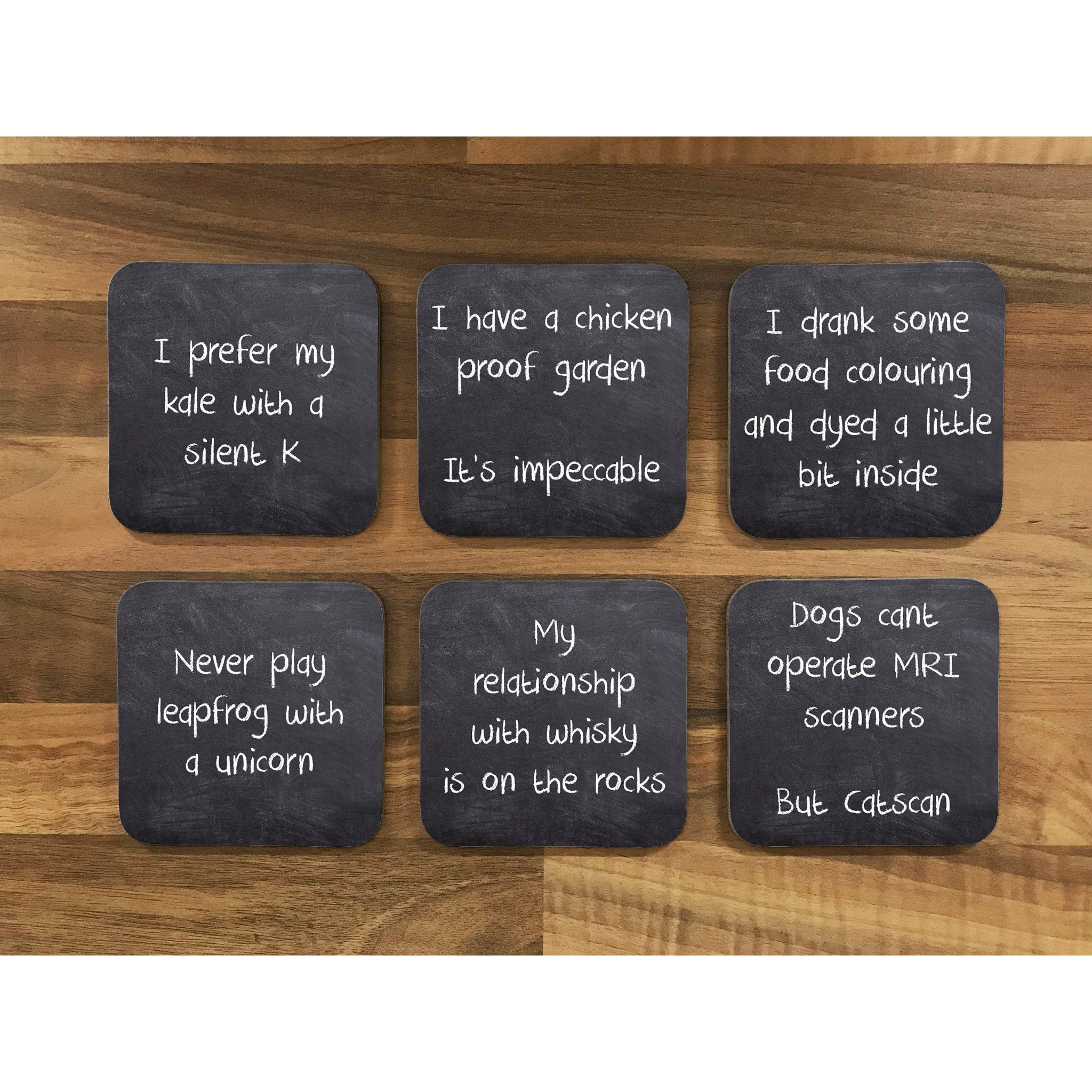 Set No 3 - Chalk Board Effect Pun Coasters - 6pk