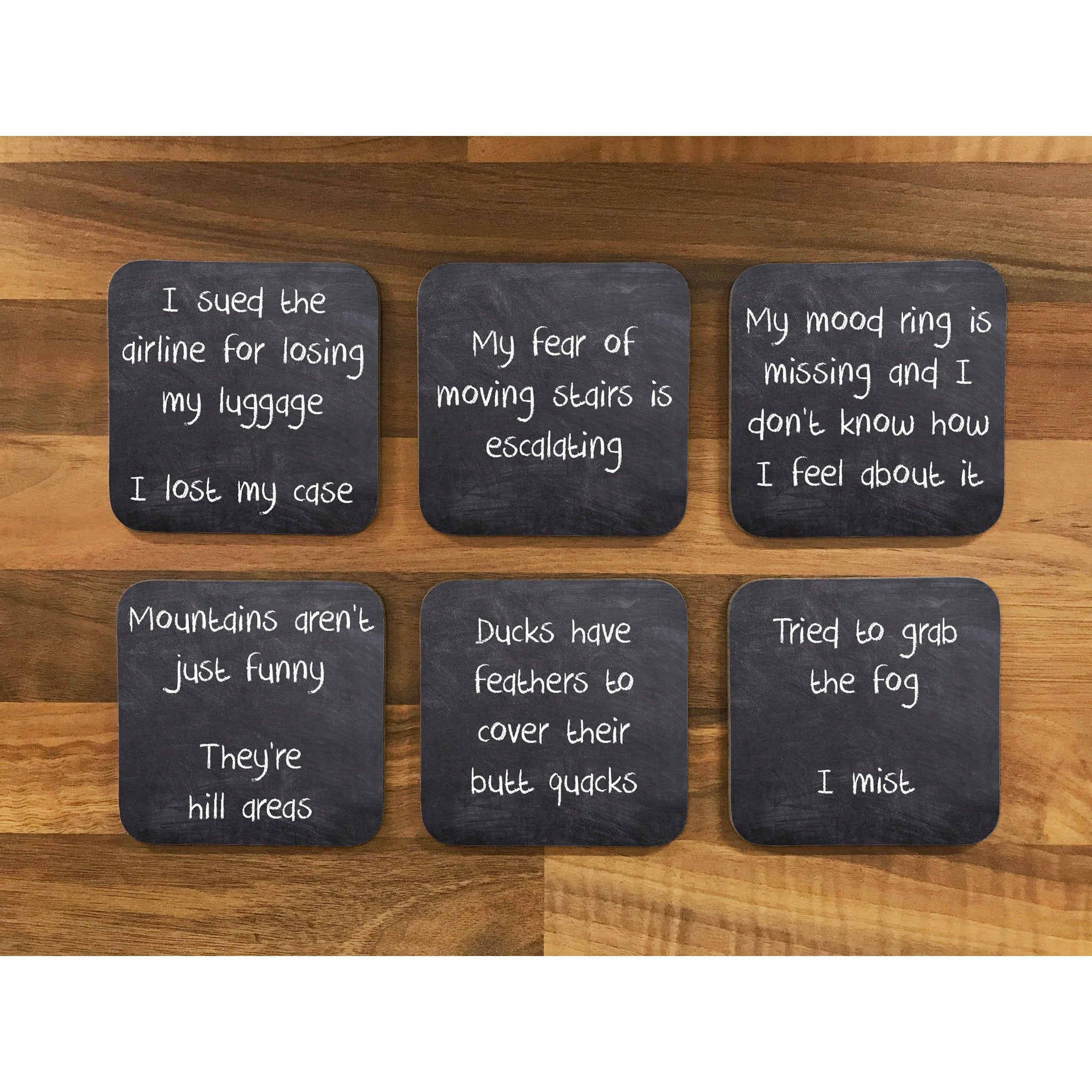 Set No 4 - Chalk Board Effect Pun Coasters - 6pk