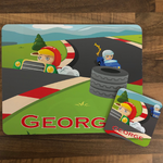 Personalised Kids Hardboard Placemat and Coaster Set Race Car Design