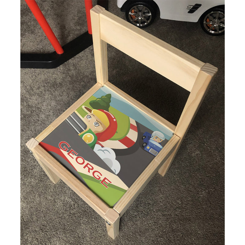 Personalised Children's Chair Printed Race Car Design