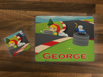 Personalised Kids Hardboard Placemat and Coaster Set Race Car Design