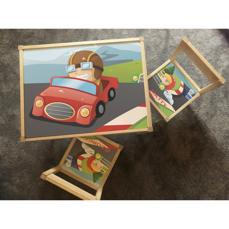 Personalised Children's Table and 2 Chair STICKER Race Car Design