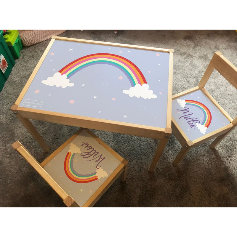 Personalised Children's Table and 2 Chairs Rainbow Design