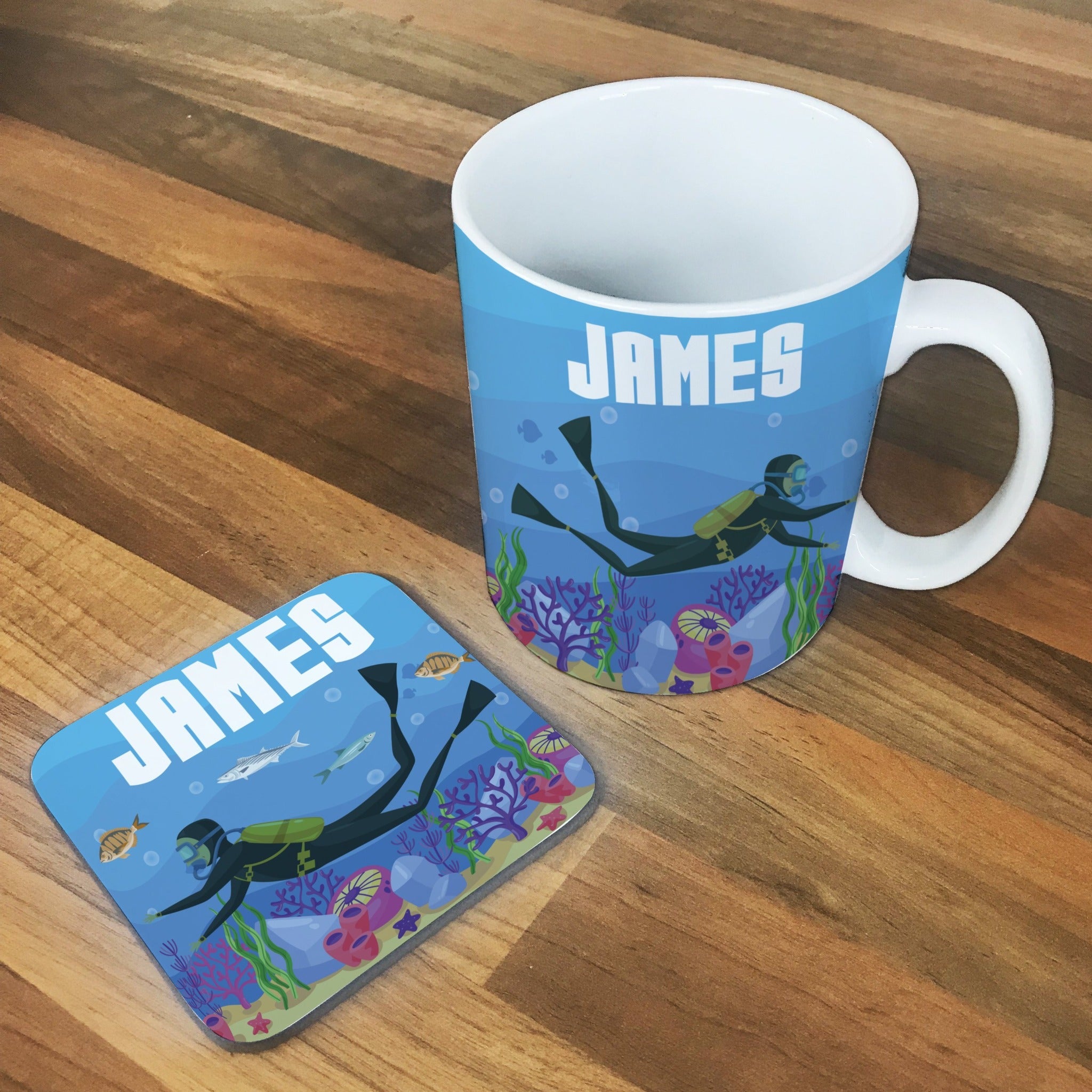 Personalised Children's Mug & Coaster Set - Scuba