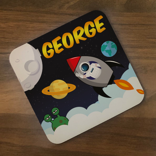 Personalised Kids Hardboard Placemat and Coaster Set Space Design