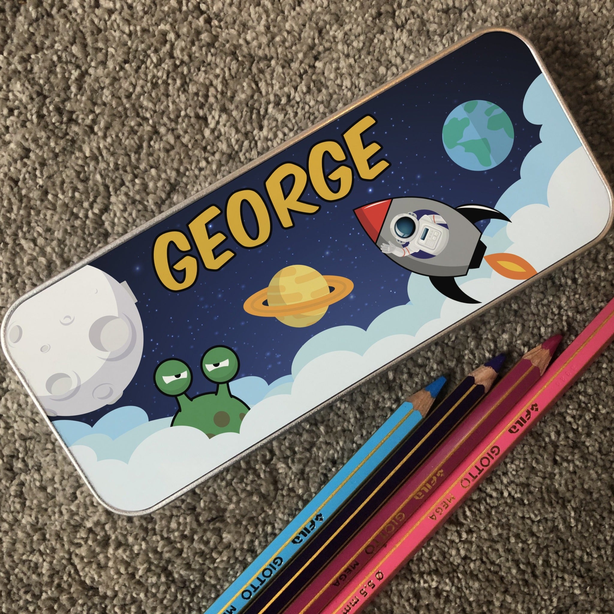 Personalised Astronaut Design Children's Pencil Tin